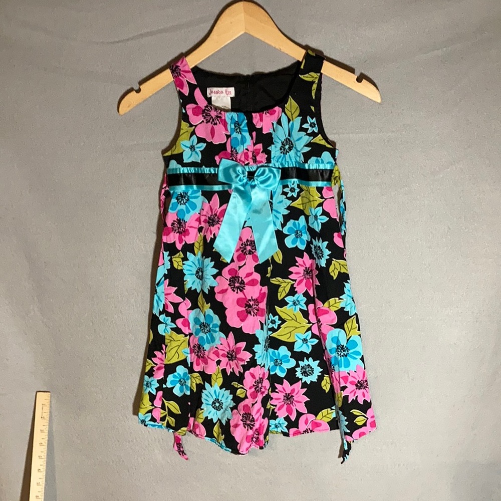 Jessica Ann Black pink and blue flowers dress Sz 7